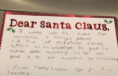 An eight-year-old wrote to Santa asking for €100 to give to the homeless