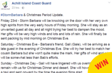 The Achill Island Coast Guard is getting very creative with its Storm Barbara updates