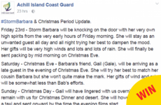 The Achill Island Coast Guard is getting very creative with its Storm Barbara updates