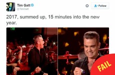 Robbie Williams was caught rapid using anti-bacterial gel after Auld Lang Syne-ing with fans