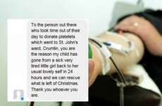 The Irish Blood Transfusion Service has shared a lovely message from a grateful parent