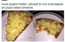 A photo of a pizza slice with a rake of pineapple on it has given Twitter conniptions