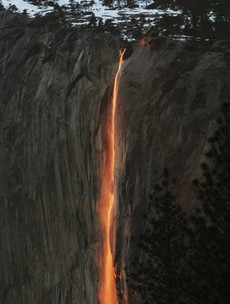 The sun is making this California waterfall look like molten lava