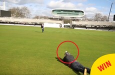 Dara Ó Briain cracked a photographer with a sliotar while playing hurling at the home of English cricket