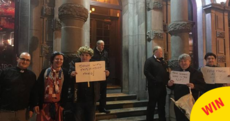 A Father Ted stag party held a peaceful protest after getting turned away from a bar in Kilkenny