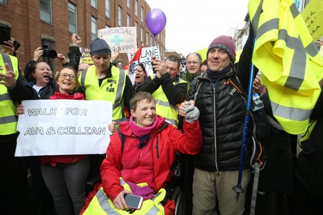 Vera Twomey outside Leinster House on Tuesday following her trek from Cork