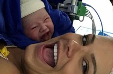 This Mam's post-Caesarean selfie with her smiley newborn baby is a thing of joy