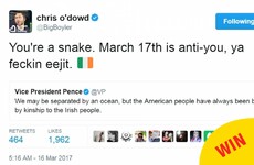 Chris O'Dowd called Mike Pence a 'snake' on Twitter just in time for Paddy's Day