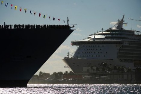 File photo of the Royal Caribbean Allure of the Seas passing the Royal Caribbean Navigator of the Seas.