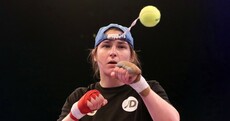 Katie Taylor spars against a tennis ball in prep for world title eliminator
