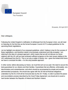 EU President's letter: Britain must settle 'people, money and Ireland' first