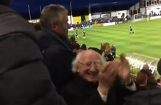 Michael D celebrated the winning goal at a Galway United match like a hero last night