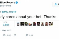 Sligo Rovers had a delightfully harsh response to a fan whinging about their accumulator bet