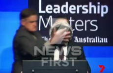 Qantas Irish boss gets hit in the face with pie during interview