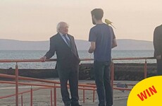 Michael D chatting to a man with a budgie on his shoulder is one of the great Galway photos