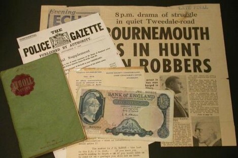 Pictures from George Kidner auctioneers of memorabilia relating to the 1963 Great Train Robbery.
