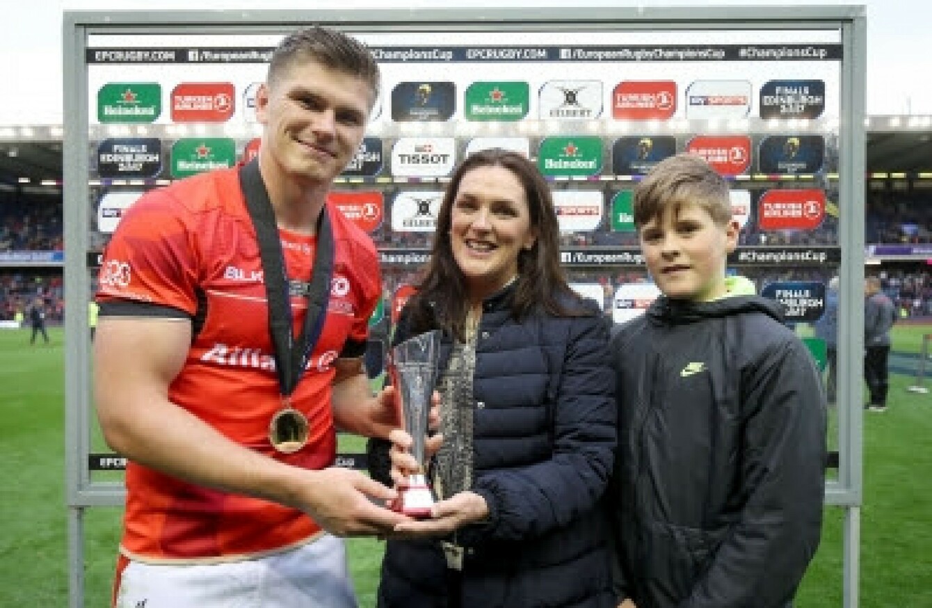 Owen Farrell the first recipient of the Anthony Foley Memorial Trophy