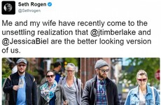 Seth Rogen sent the best tweet comparing him and his wife to Justin Timberlake and Jessica Biel