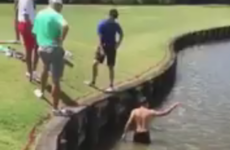 Golfer strips to underwear and gets into water hazard to comply with bizarre golf rule
