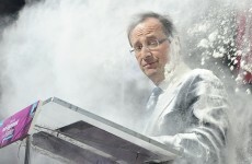 French presidential candidate hit by flour during speech