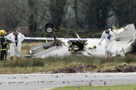 The wreckage of the Manx2 plane in February, 2011.