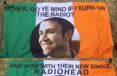 A group of Irish friends at Glastonbury made the best Father Ted flags for Radiohead last night