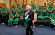 Michael D Higgins dropped into the women's rugby team ahead of their first World Cup match