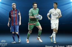 Buffon sandwiched between Ronaldo and Messi on three-man Uefa Player of the Year shortlist