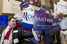 Surge in support for Santorum puts him up front with Romney