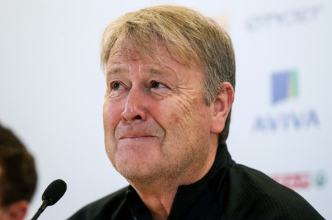 Denmark manager Age Hareide pictured at today's press conference.