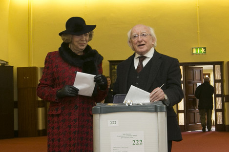 Sabina and President Michael D Higgins voting in 2016.