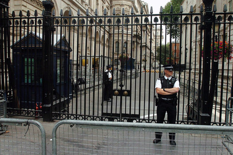 Security gates at Downing Street in London. 