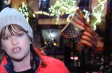 Theresa Mannion's report on the weather in Galway was interrupted by a lad wrapped up in an American flag