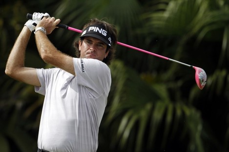 Bubba Watson hits from the 11th tee during the second round of the Cadillac Championship.