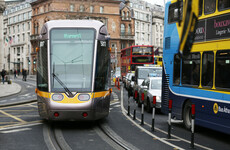 New longer Luas tram blocks traffic after its back carriage sticks out past O'Connell Bridge