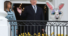 The Trumps stood beside a giant bunny today and Donald hailed his military spending