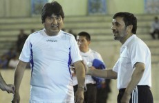 Political football: Iranian and Bolivian leaders line out for footie game