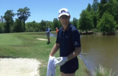 The pants are off! Justin Rose strips down to his underwear to play shot from water hazard