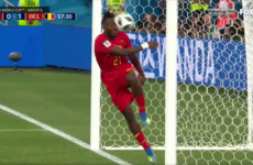 Michy Batshuayi celebrated Belgium's opening goal by kicking the ball into his own face