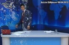 VIDEO: Greek news presenter gets pelted with eggs and yoghurt