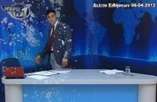 VIDEO: Greek news presenter gets pelted with eggs and yoghurt