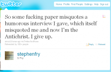 Stephen Fry melts down, quits Twitter (again)