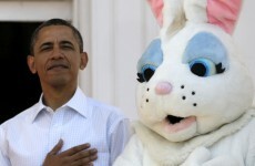 US President Singing the National Anthem with the Easter Bunny of the Day