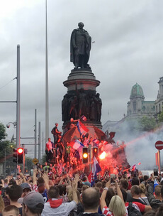 Celebrating World Cup fans block traffic on Dublin's O'Connell Bridge