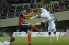 French defender lands flying drop-kick on opponent in Champions League qualifier