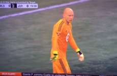 Mic'd up Brad Guzan interviewed by TV commentators during the MLS All-Star game