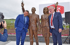 Statue of Obamas unveiled at motorway service station near former president's ancestral home