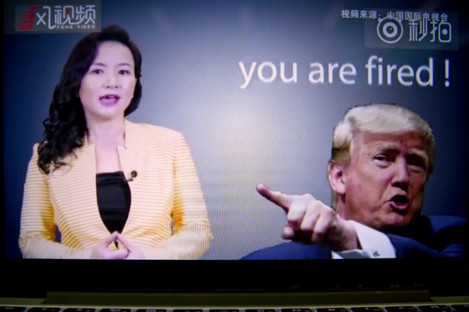 An online video about US-China trade tensions produced by China's state television broadcaster plays on a computer screen in Beijing today. 
