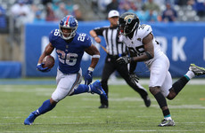 The Giants’ rookie running back scores a 68-yard TD in the first game of his career