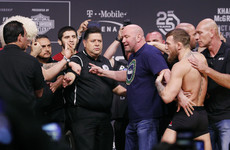 McGregor, with a tricolour-wielding Drake in his corner, clashes with Khabib during final face-off